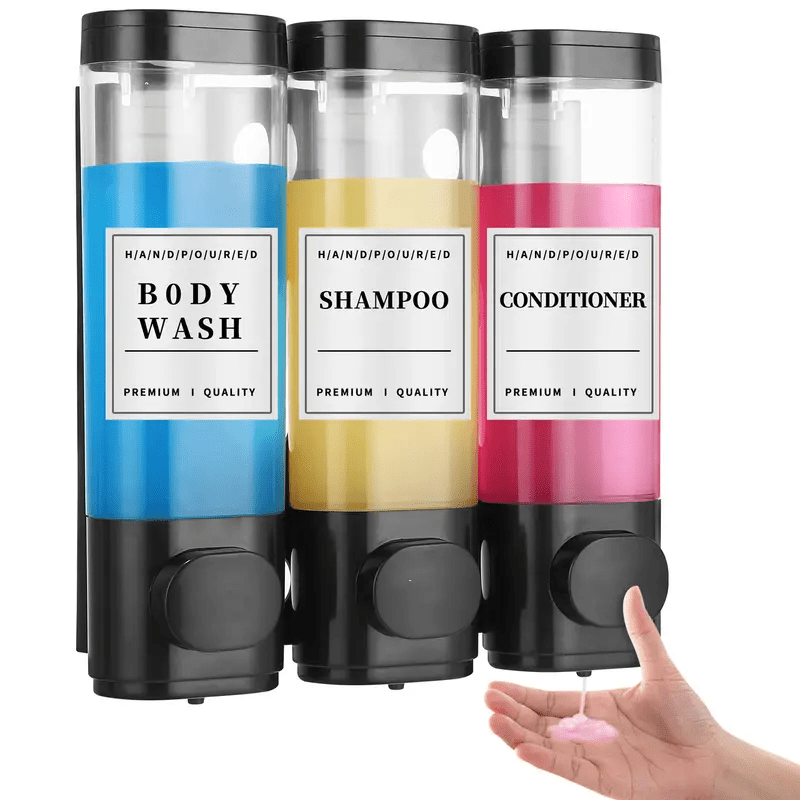 E-shop Seifenspender Wandhalterung, Seifenspender Wandhalterung 3--Duschgel-Dispenser Handseifenspender ABS-Kein-Bohr-Set für Hotel und Zuhause, 300 ml
