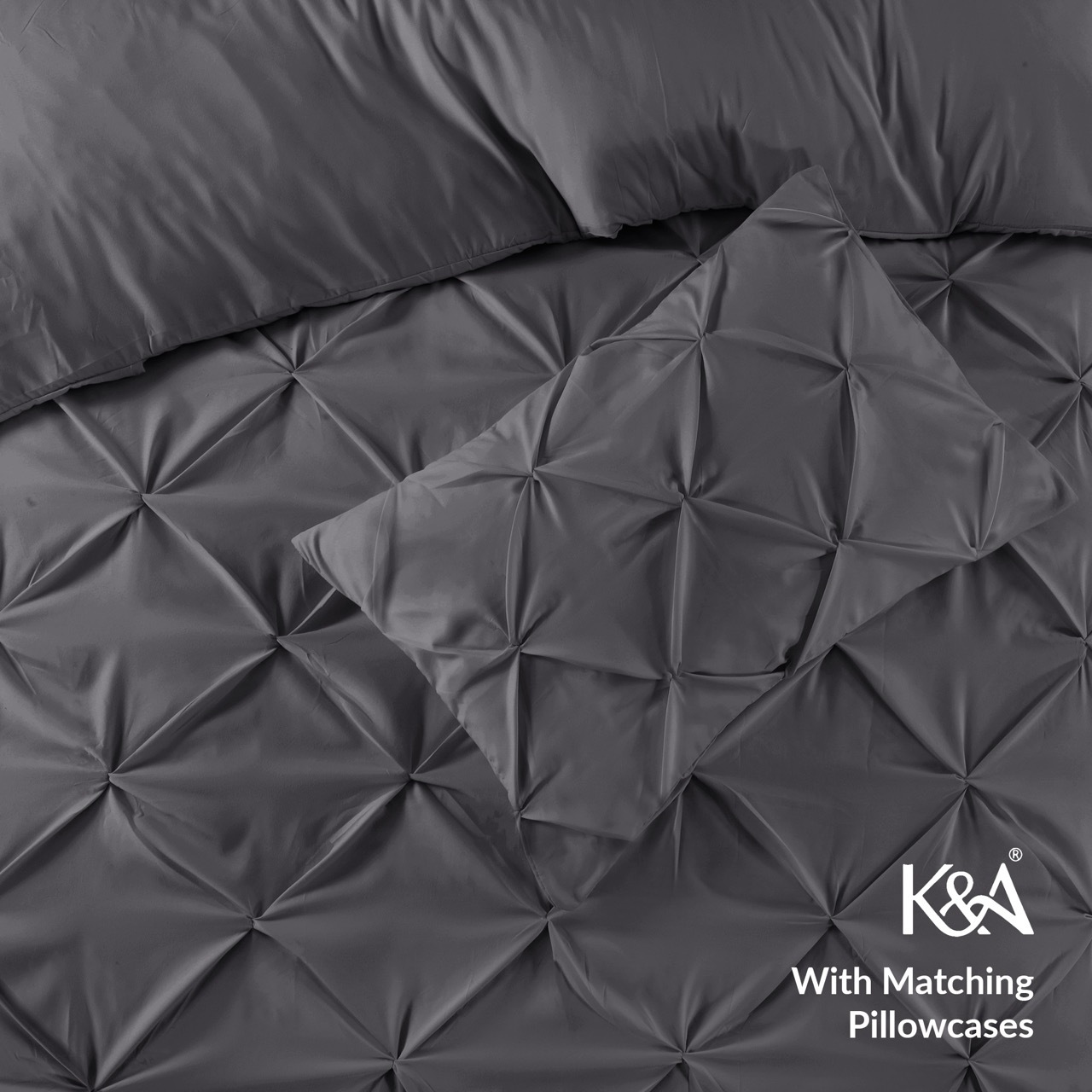 K&A® Pintuck Pinch Pleat Duvet Cover Set with Zipper Closure including Pillowcase – Ultrasoft Brushed Microfiber – Easy Care & Machine Washable