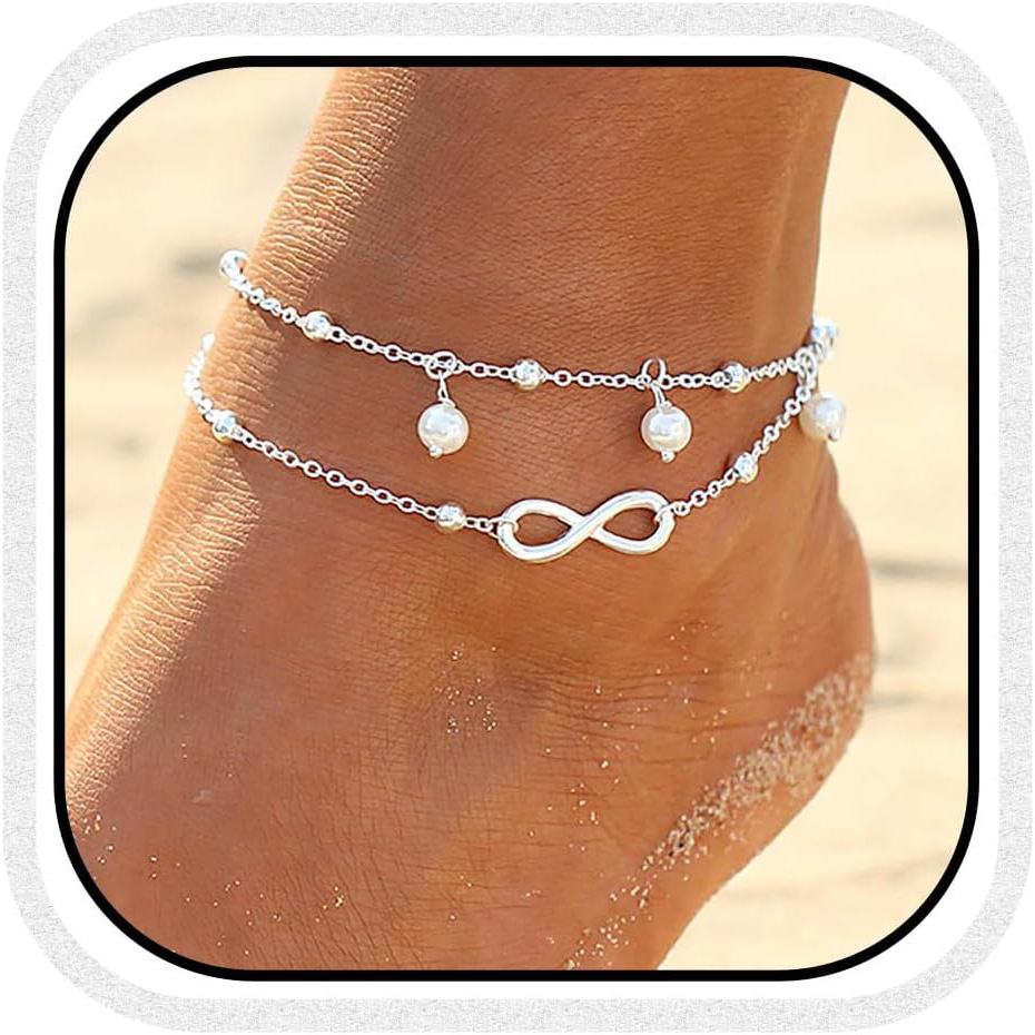 TEMU Boho Ankle Chain, 2-layered Vintage Style Ankle Chain, Fashionable, For Women Girls, Jewelry, Perfect Gift Idea