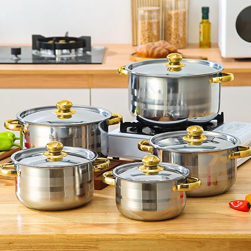 TEMU 5 Piece Stainless Steel Cookware Saucepan Set Pan Pot Kitchen Cooking Glass Lid