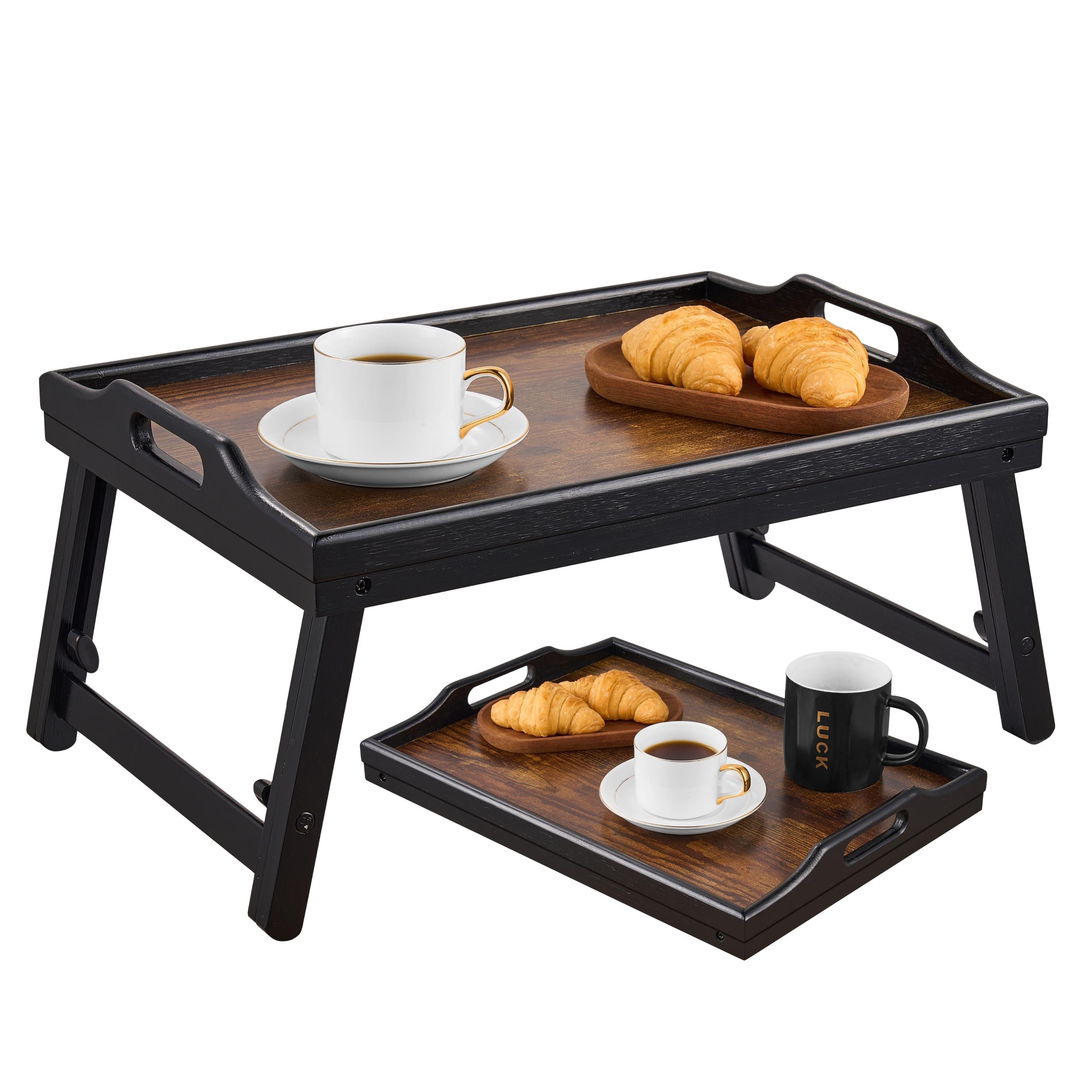 Folding Bamboo Tray, Height Adjustable (22.5-32 Cm), Notebook Table & Breakfast Table, Stable Bamboo/mdf Construction, Space-, Versatile, 43x31 Cm, Stained - Ideal For Bed & Sofa