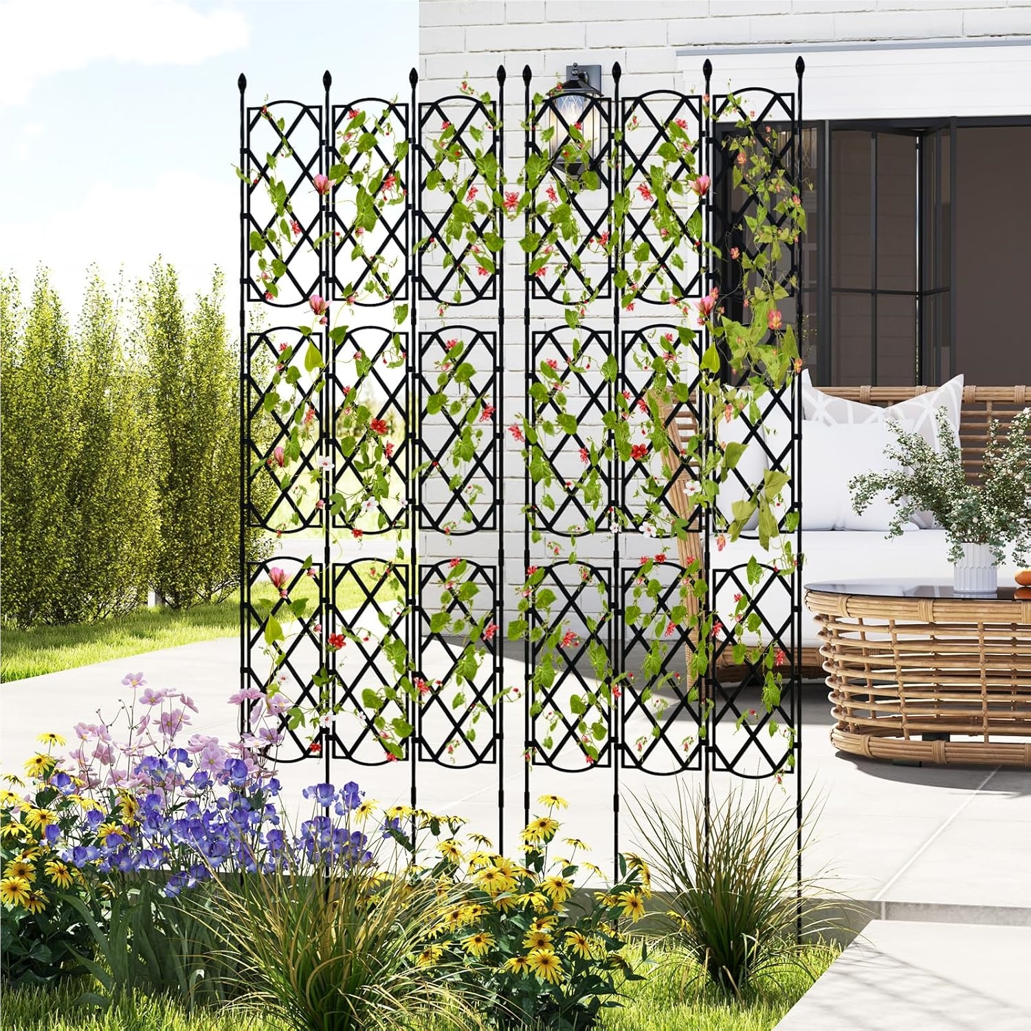 3rd - Trellis Support, 164 X 48 Cm, Adjustable Size & Diy & Foldable, Metal Trellis, Garden Stake, For Climbing Plants, Flowers, Roses & Vegetables, Black
