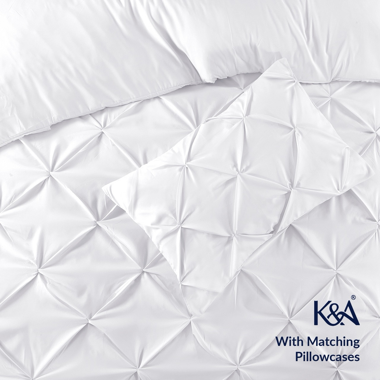 K&A® Pintuck Pinch Pleat Duvet Cover Set with Zipper Closure including Pillowcase – Ultrasoft Brushed Microfiber – Easy Care & Machine Washable