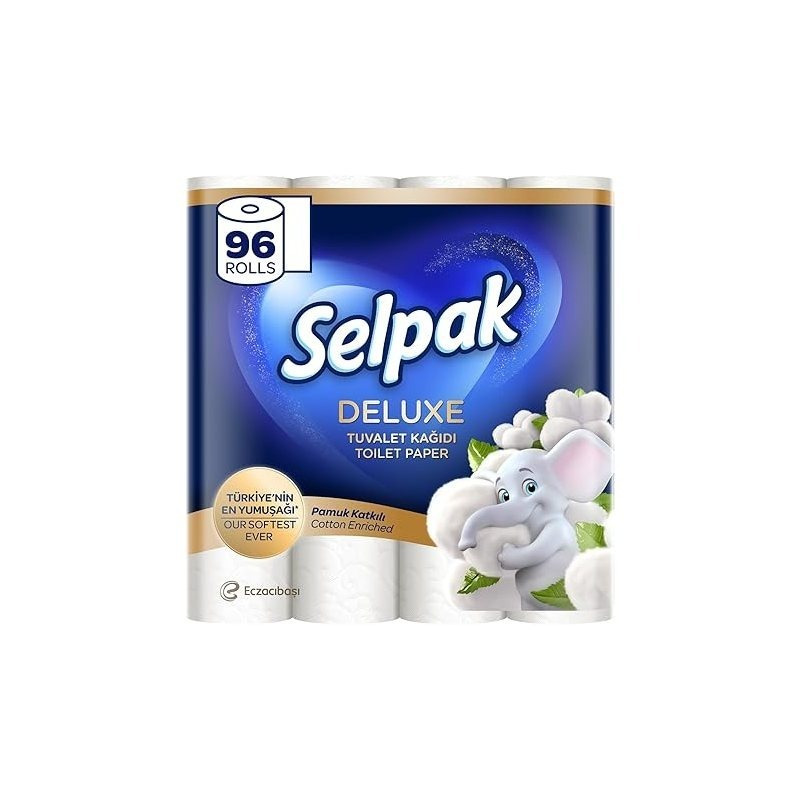 Image of Selpak Deluxe Toilet Paper, 3-ply, 4160 Sheets Toilet Paper With Cotton , And Strong, Toilet Paper, 96 Rolls (3 X 32 Rolls)