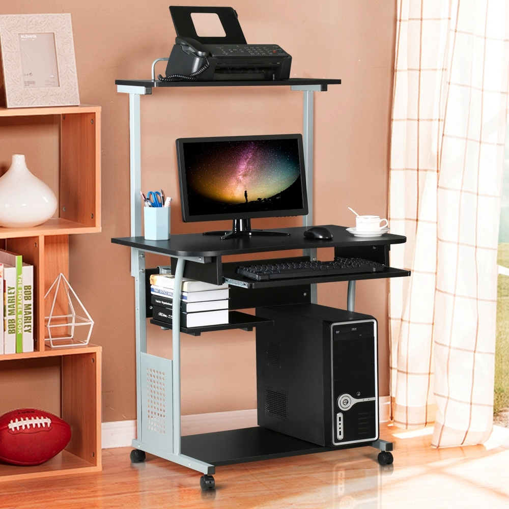 Costoffs Computer Desk With Printer Shelf Office Pc Desk Writing Desk With 4 Wheels Versatile Work Desk For Bedroom Living Room