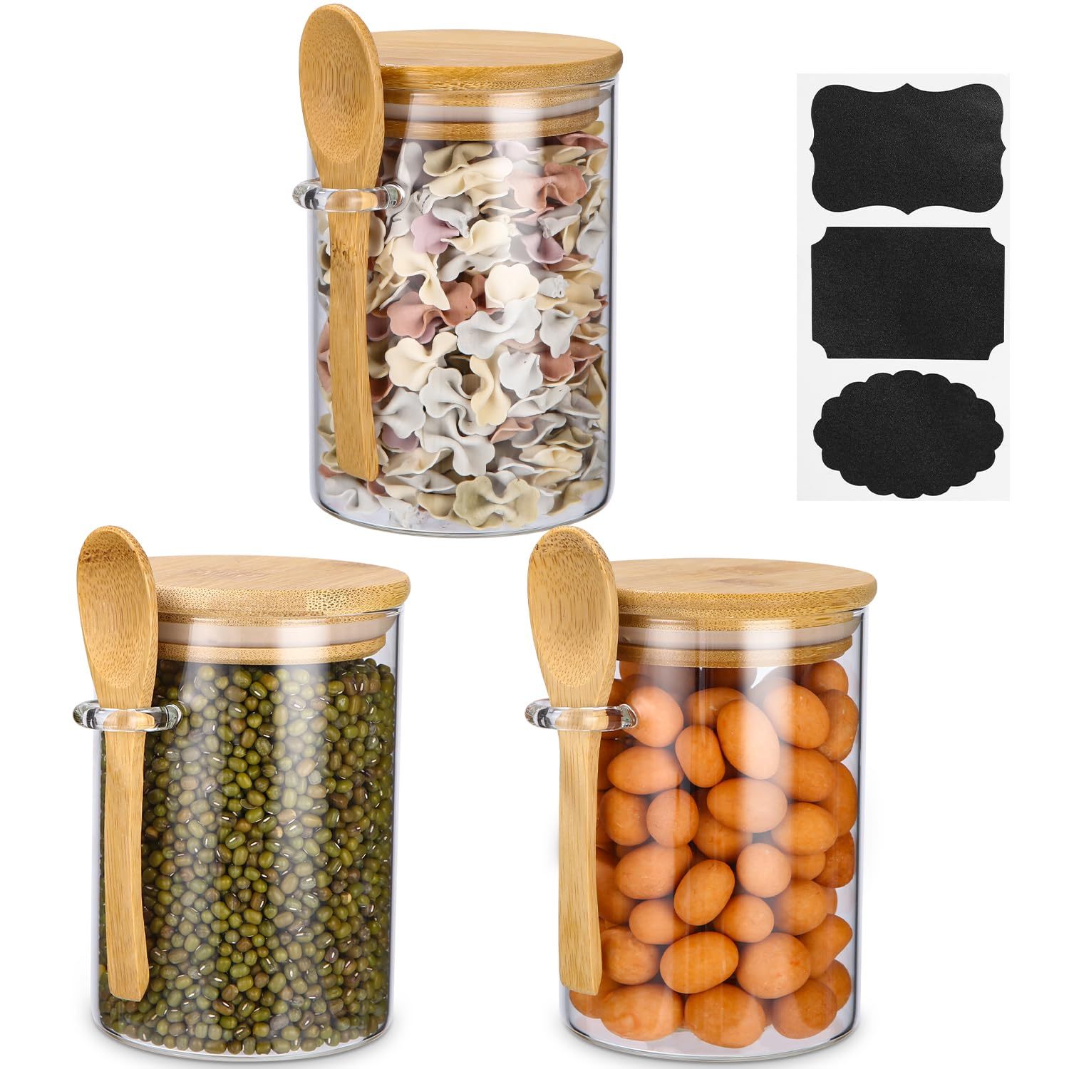 E-shop Set aus 3 Glas-Aufbewahrungsdosen, Aufbewahrungsdosen mit Deckeln und Löffeln, luftdichte Aufbewahrungsdosen, Schutz vor Feuchtigkeit und