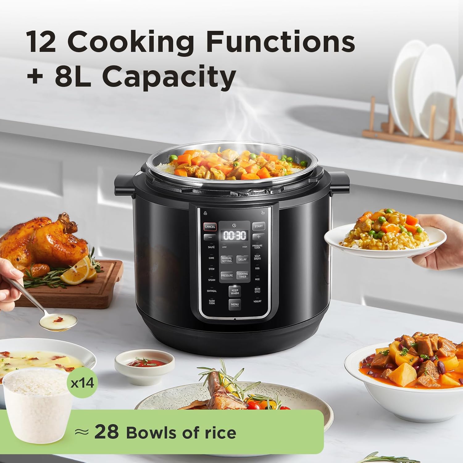 TEMU Midea Pressure Cooker Midea Pressure Cooker With 12 And 7.6l|digital Display|| Multi Cooker Yogurt Maker, Rice Cooker, Slow Cooker, ,
