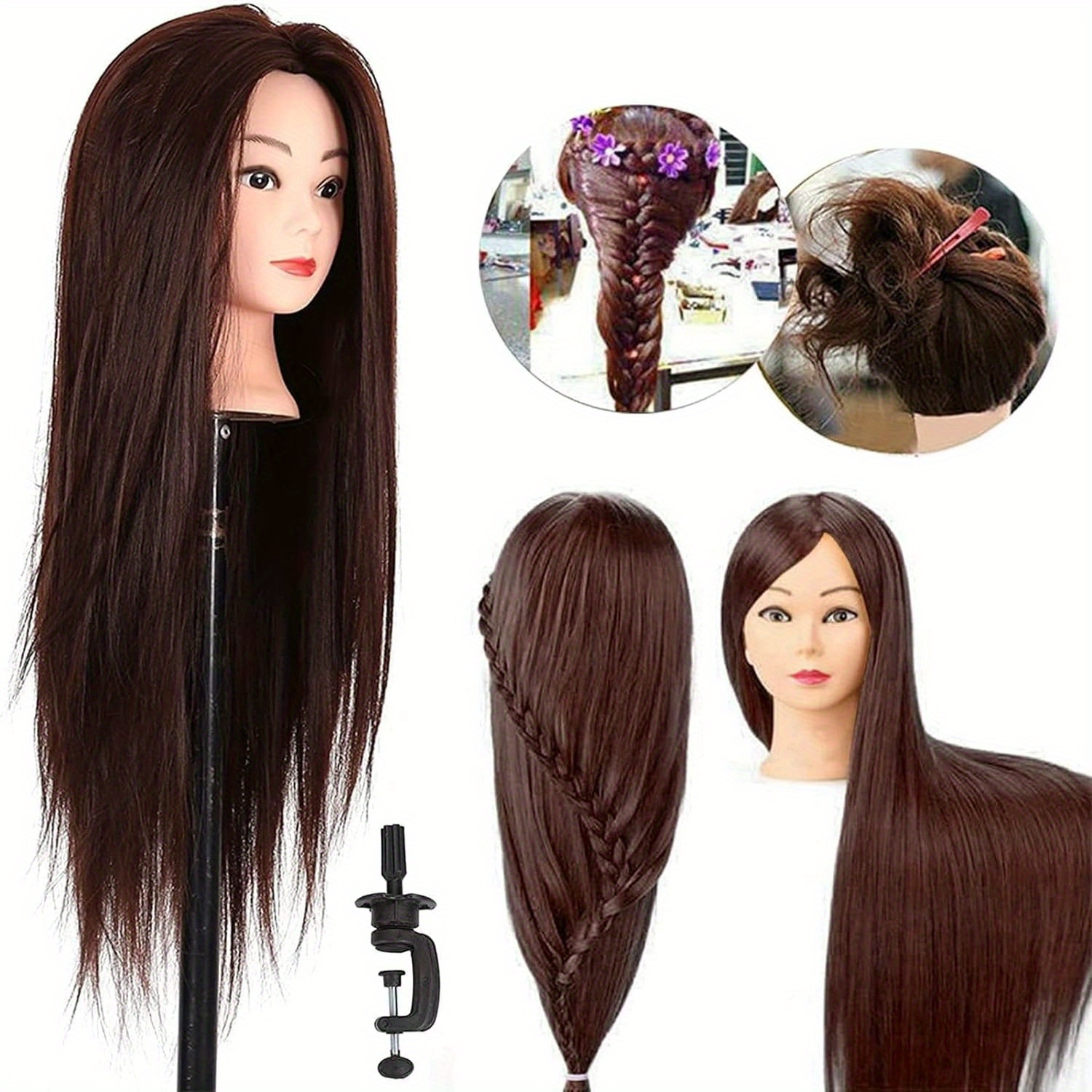 Image of Stylist Head Training Heads Practice 24" Synthetic Hair Training Head Styling Head Doll Head Styling Head Holder With Diy Hair Accessories Styling Set