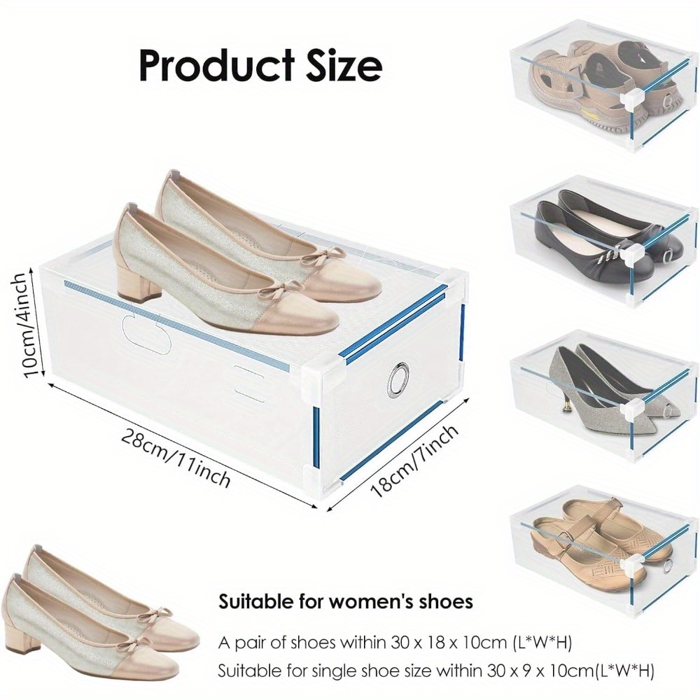 20pcs Clear Shoe Boxes Foldable Shoe Organiser Plastic Shoe Storage Box Transparent Drawer Stackable Storage Cabinet 31 x 20 x 11cm