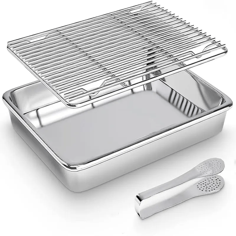 E-shop Backblech mit Abkühlbrett, Backform aus Edelstahl, Backblech und Kuchengitter, Abkühlbrett mit Küchenschere, spülmaschinenfest, Blech: 12 x 16