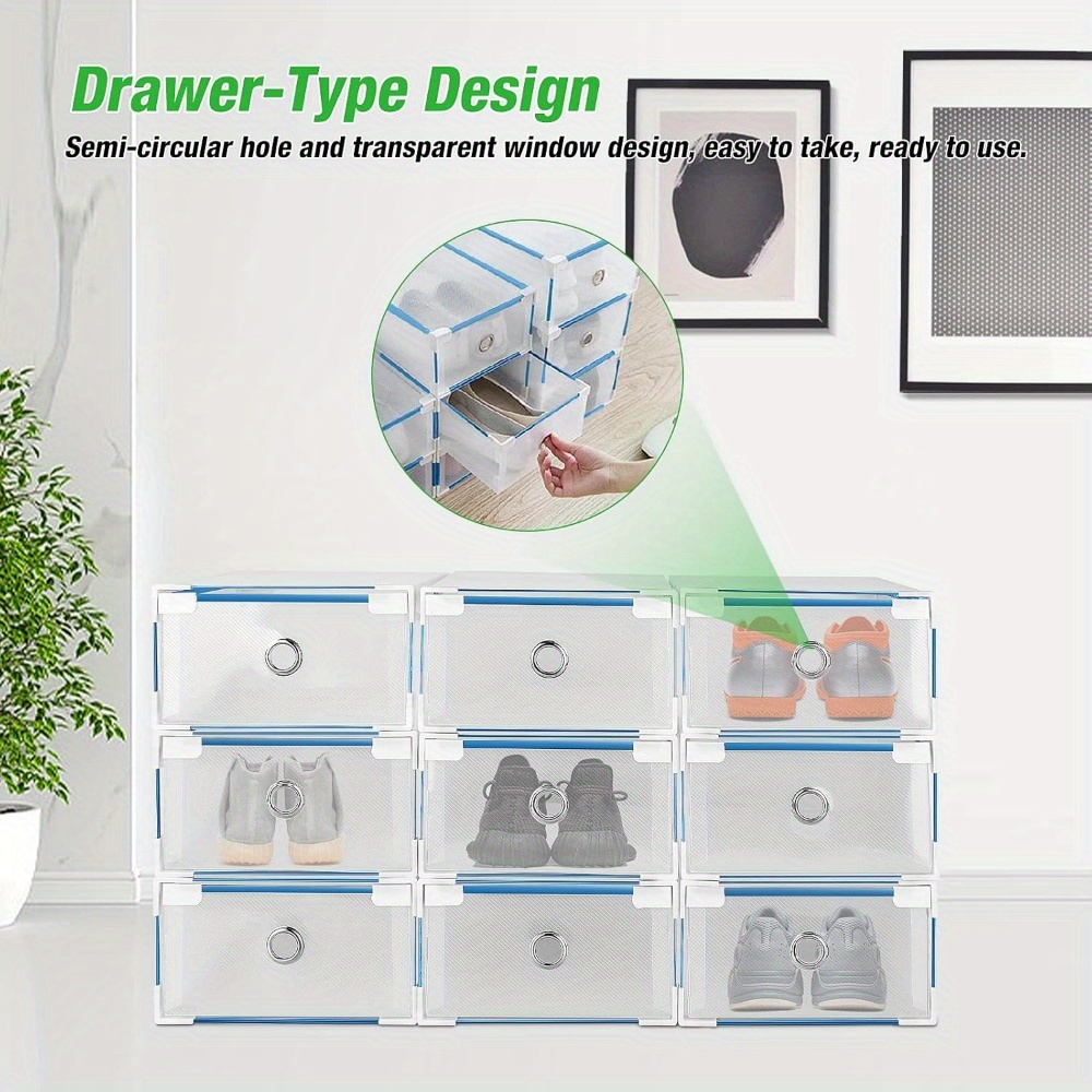 20pcs Clear Shoe Boxes Foldable Shoe Organiser Plastic Shoe Storage Box Transparent Drawer Stackable Storage Cabinet 31 x 20 x 11cm