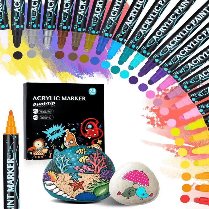 TEMU Acrylic Pens For Stones Waterproof, Acrylic Paint Pens, 48 Colours/24 Pens Dual Tip Acrylic Paint Pens Stones Painting Set, Acrylic Paints For