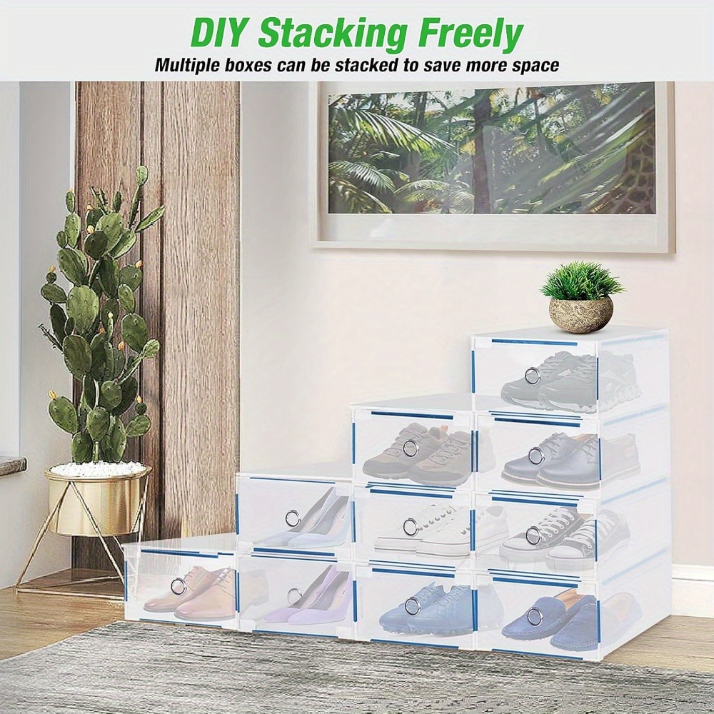 20pcs Clear Shoe Boxes Foldable Shoe Organiser Plastic Shoe Storage Box Transparent Drawer Stackable Storage Cabinet 31 x 20 x 11cm