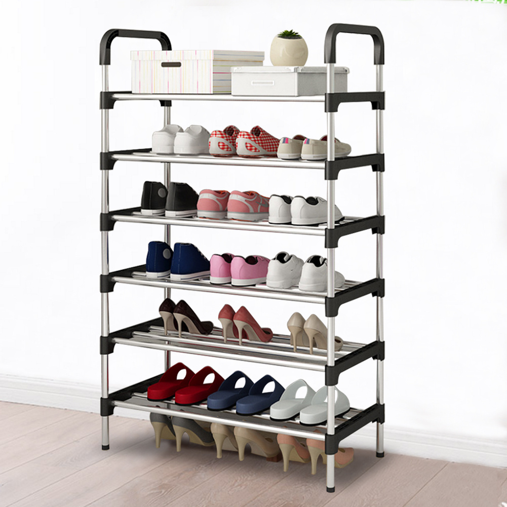 black 6 tiers shoe rack space saving multi layer shoe holder   large capacity metal shoes organizer for entryway living room bedroom free standing shoes storage stand footwear cabinet organizer unit 60cm 30cm 110cm details 4