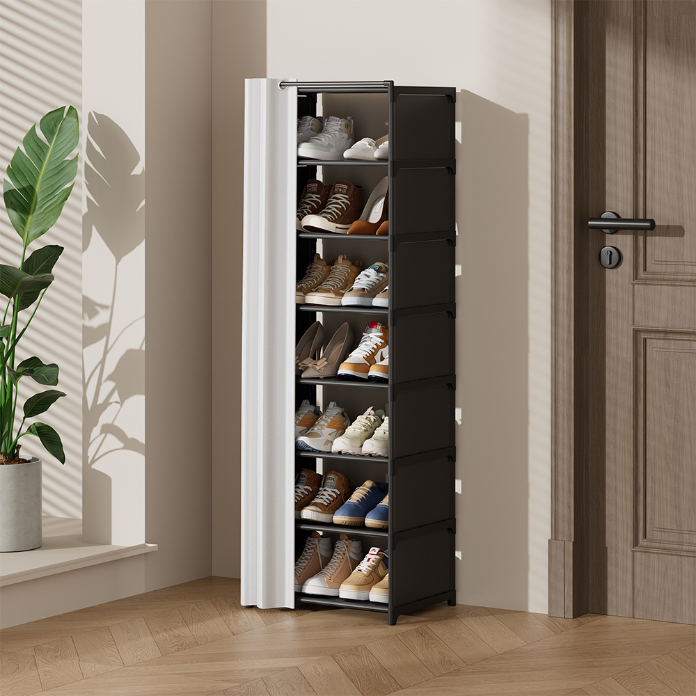 TEMU 1pc 8-layer Shoe Rack With Pull Curtain, Simple Shoe Cabinet In Of The Home, Dustproof And Durable Shoe Storage Cabinet, Space-saving Shoe