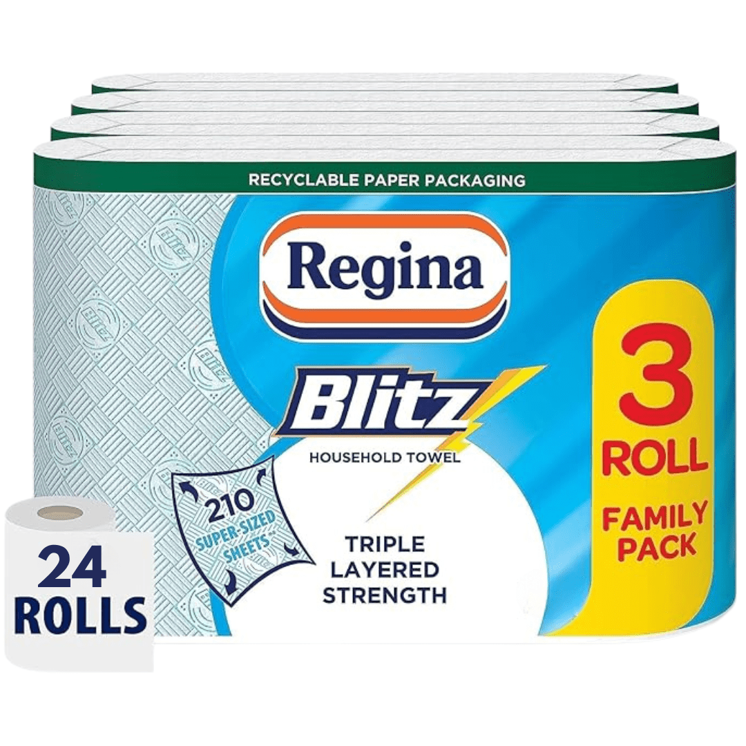 TEMU Regina Blitz Household Towels – 24 Rolls Per Pack, 3-ply Kitchen Roll, 70 Sheets Per Roll, Paper Packaging