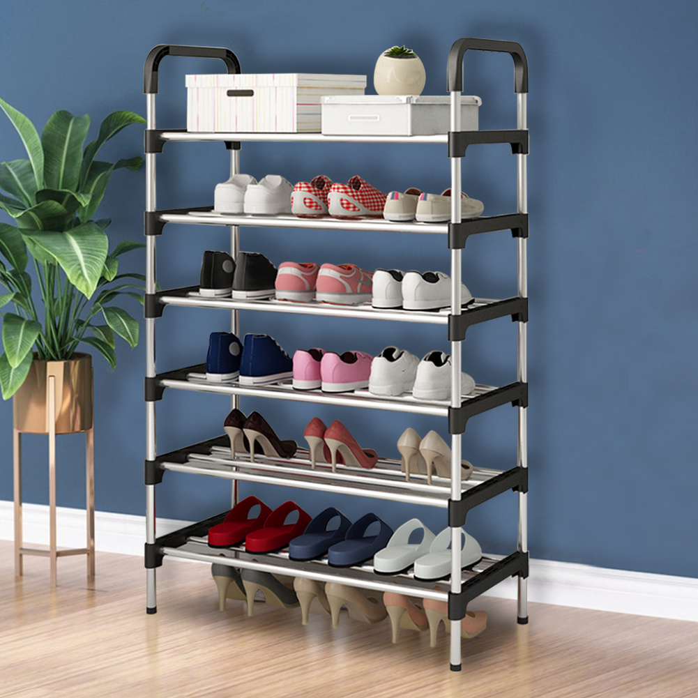 black 6 tiers shoe rack space saving multi layer shoe holder   large capacity metal shoes organizer for entryway living room bedroom free standing shoes storage stand footwear cabinet organizer unit 60cm 30cm 110cm details 1