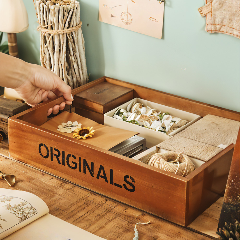 TEMU 1pc Desk Organizer With Handle, Office Supplies File Organizer, Newspaper And Stationery Holder, Wooden Tray, Jewelry Trays, Tableware Serving