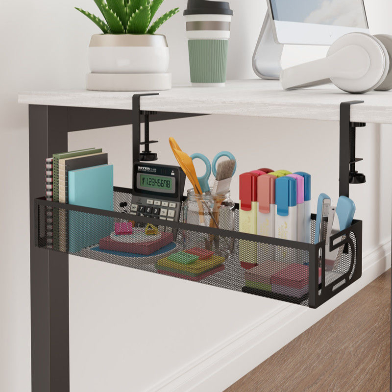 TEMU 1pc Metal No-drill Desktop Cable Management Tray Rack, Power Strip Storage Rack, Under-desk Cable Organizer, Multifunctional Desktop Cable