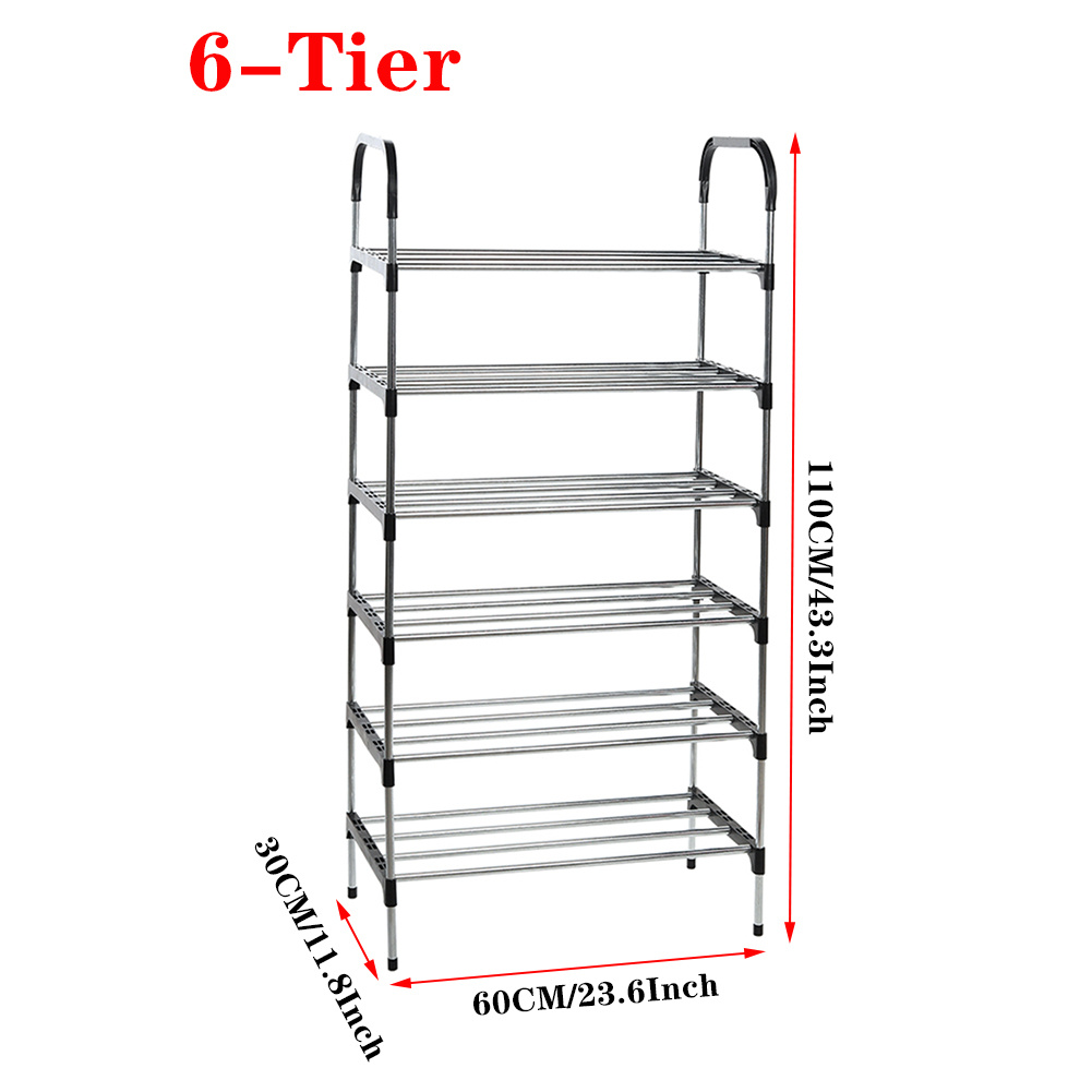 black 6 tiers shoe rack space saving multi layer shoe holder   large capacity metal shoes organizer for entryway living room bedroom free standing shoes storage stand footwear cabinet organizer unit 60cm 30cm 110cm details 2