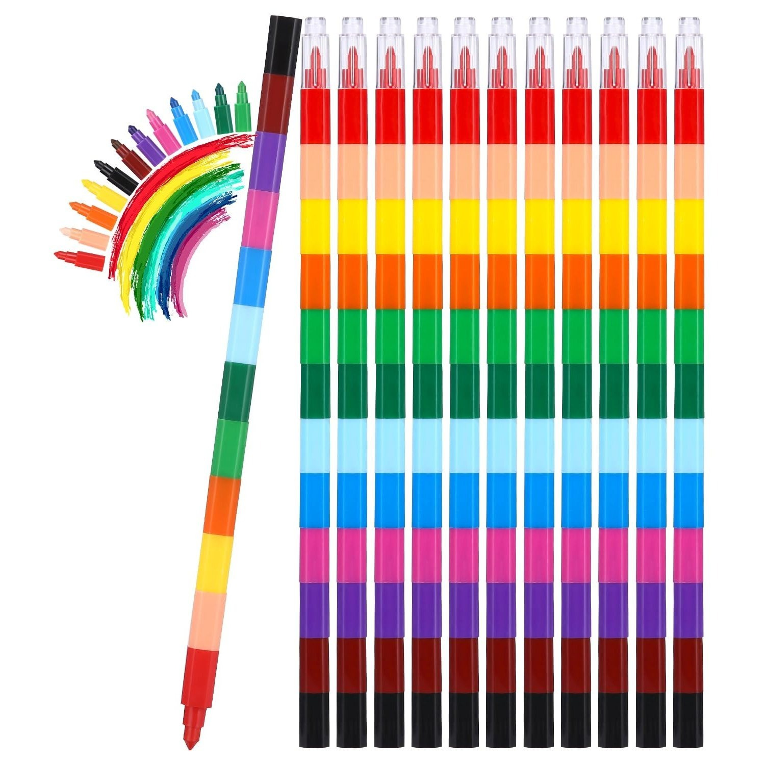 TEMU Pack Of 12 Stackable Colouring Pencils, Children's , Building Block Colouring Pencils, 12 Colours, Plug-in Colouring Pencils, Children's