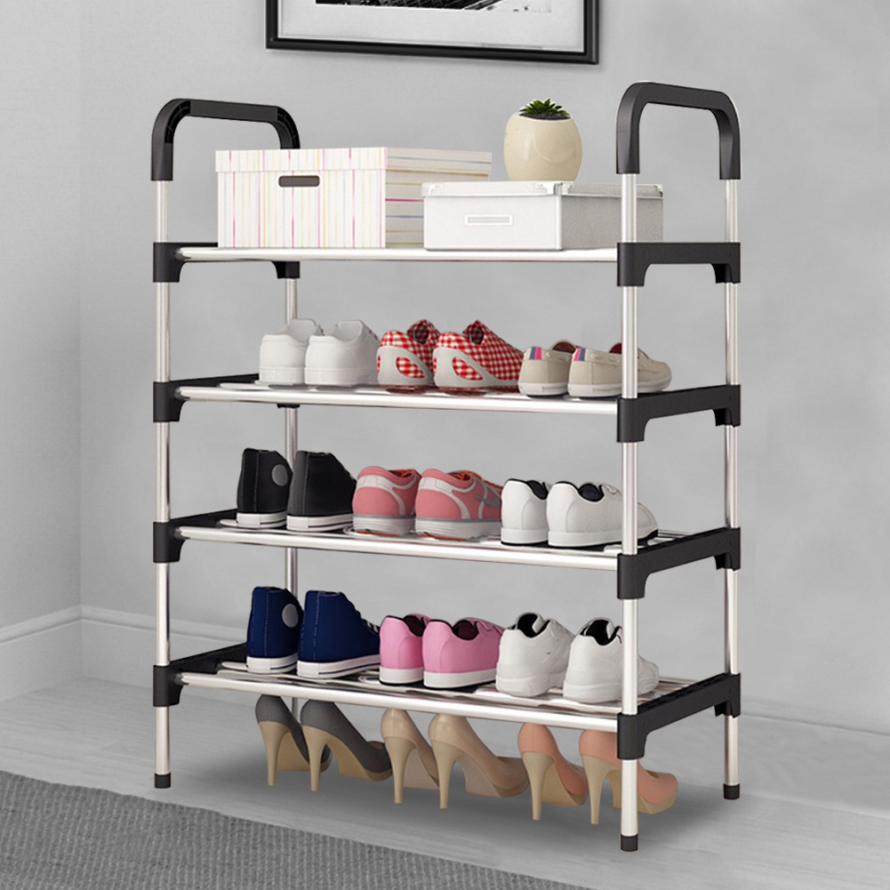 TEMU Free Standing 4 Tier Shoe Rack Shoe Stand Storage Shelf Organiser Lightweight Compact Space Saver, Black Metal Shoe Rack Home Storage Shelf Unit