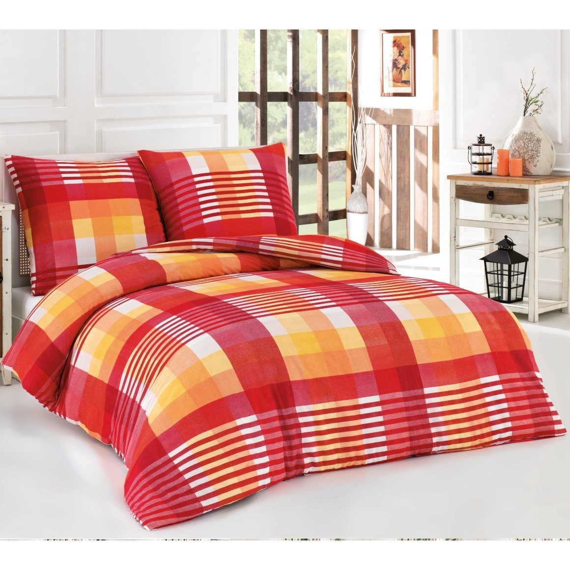 E-shop Bettwäsche 200x200 Baumwolle Sets, 1x Bettbezug & 2x Kissenbezug 80x80 cm, Renforce, Bettwäsche mit Reißverschluss