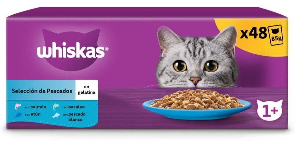 Whiskas Nourriture Humide pour Chats Adultes - Sélection de Poisson en Gelée (4 x 12 x 85g)
