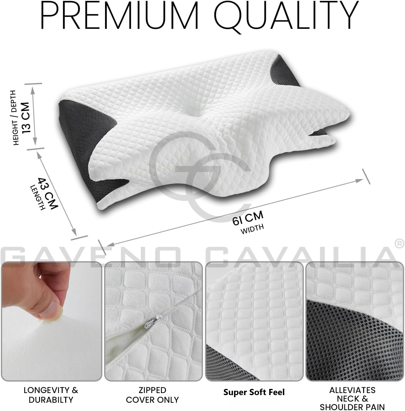 GC GAVENO CAVAILIA Contour Memory Foam Pillow | Butterfly Shape for Head & Neck Support | Ergonomic Design for All Sleepers | Removable Washable Cover | 61x43 cm