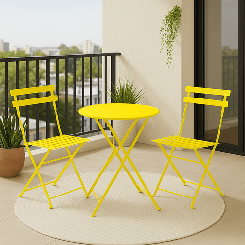 juego de bistro plegable mof de 3 piezas, mesa y sillas de jardín exterior de acero con recubrimiento en polvo, disponibles