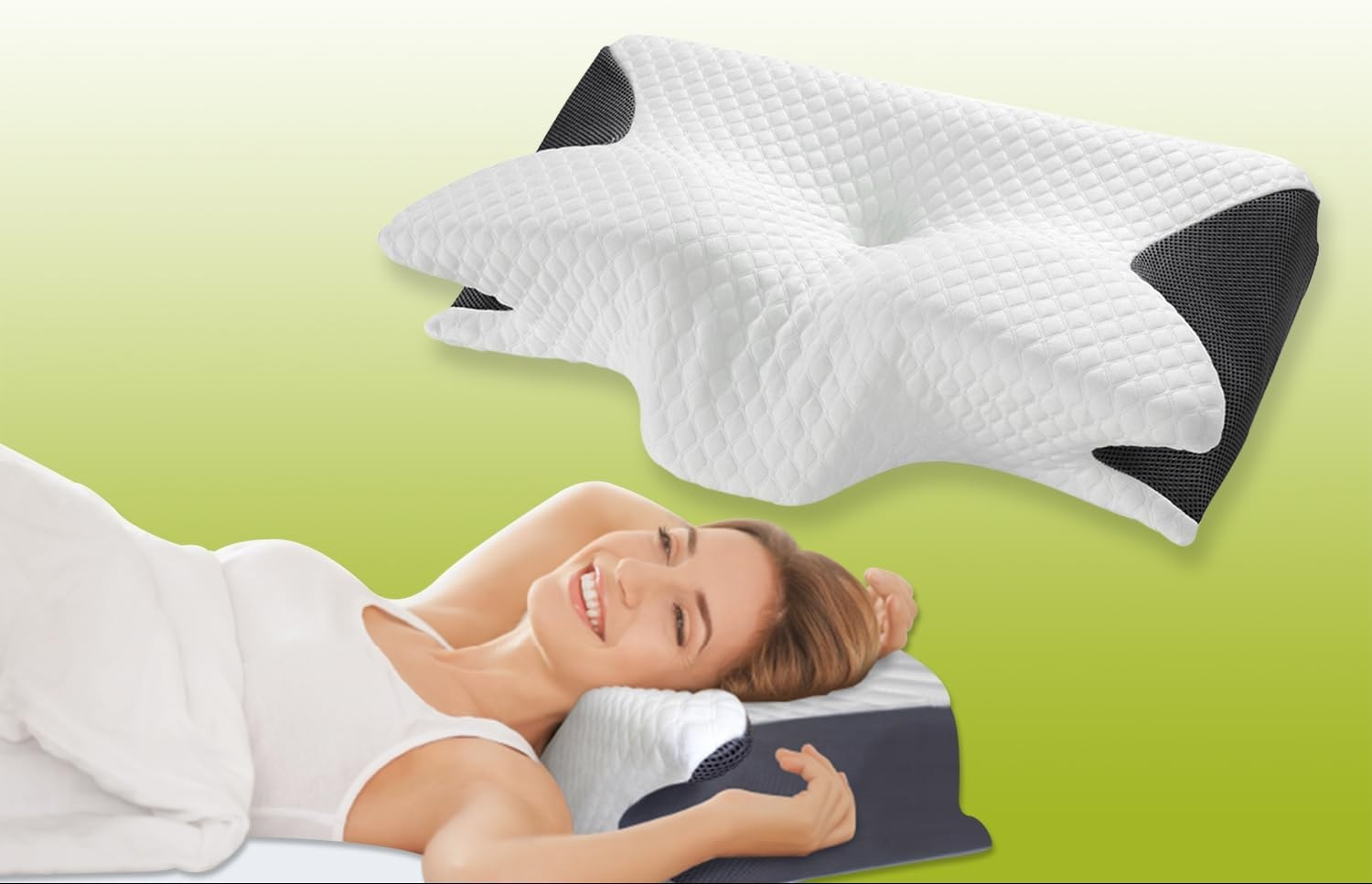 GC GAVENO CAVAILIA Contour Memory Foam Pillow | Butterfly Shape for Head & Neck Support | Ergonomic Design for All Sleepers | Removable Washable Cover | 61x43 cm
