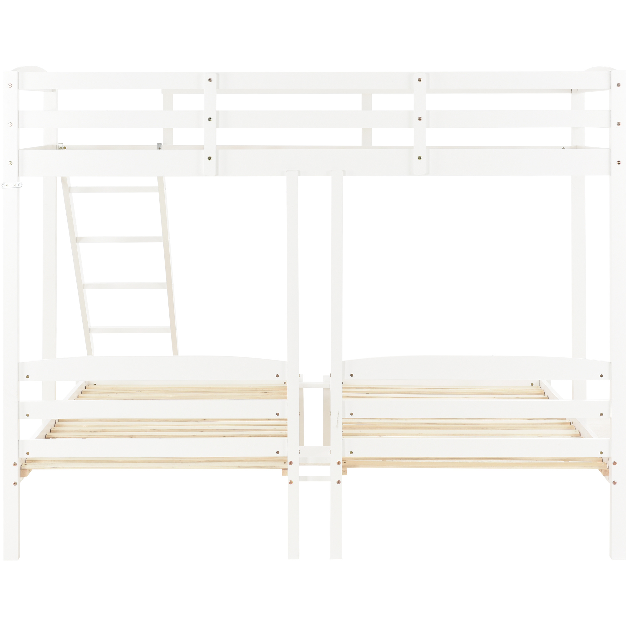 Bunk Bed 3 Sleeper, Bed Frame White Guard Rail Side Ladder 3Ft Bed Frame 208X198X162CM