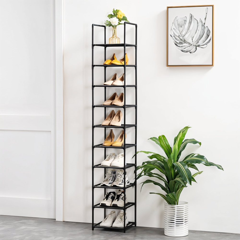 TEMU 10 Tier Tall Metal Shoe Rack Slim Shoe Racks Storage, 10 Pairs Shoe Storage Vertical Shoe Tower Shoe Shelf, Free Standing Narrow Shoe Stand