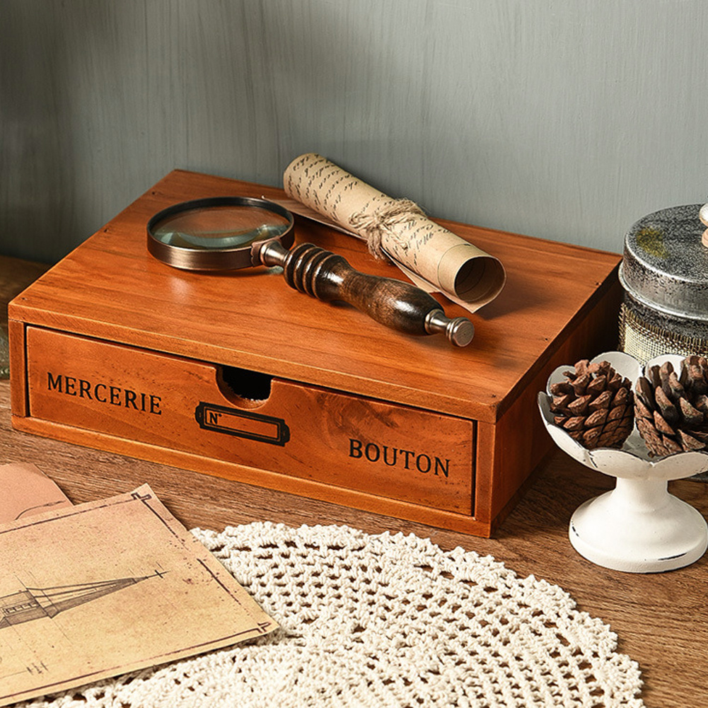 Vintage Wooden Jewelry Box with Drawer, 3-in-1 Organizer