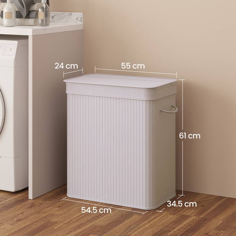 Cesto Portabiancheria 100L In Bambù Con Coperchio E 2 Scomparti – Pieghevole Con Manici E Borsa Interna. Organizer Per Bagno E Camera Da Letto.