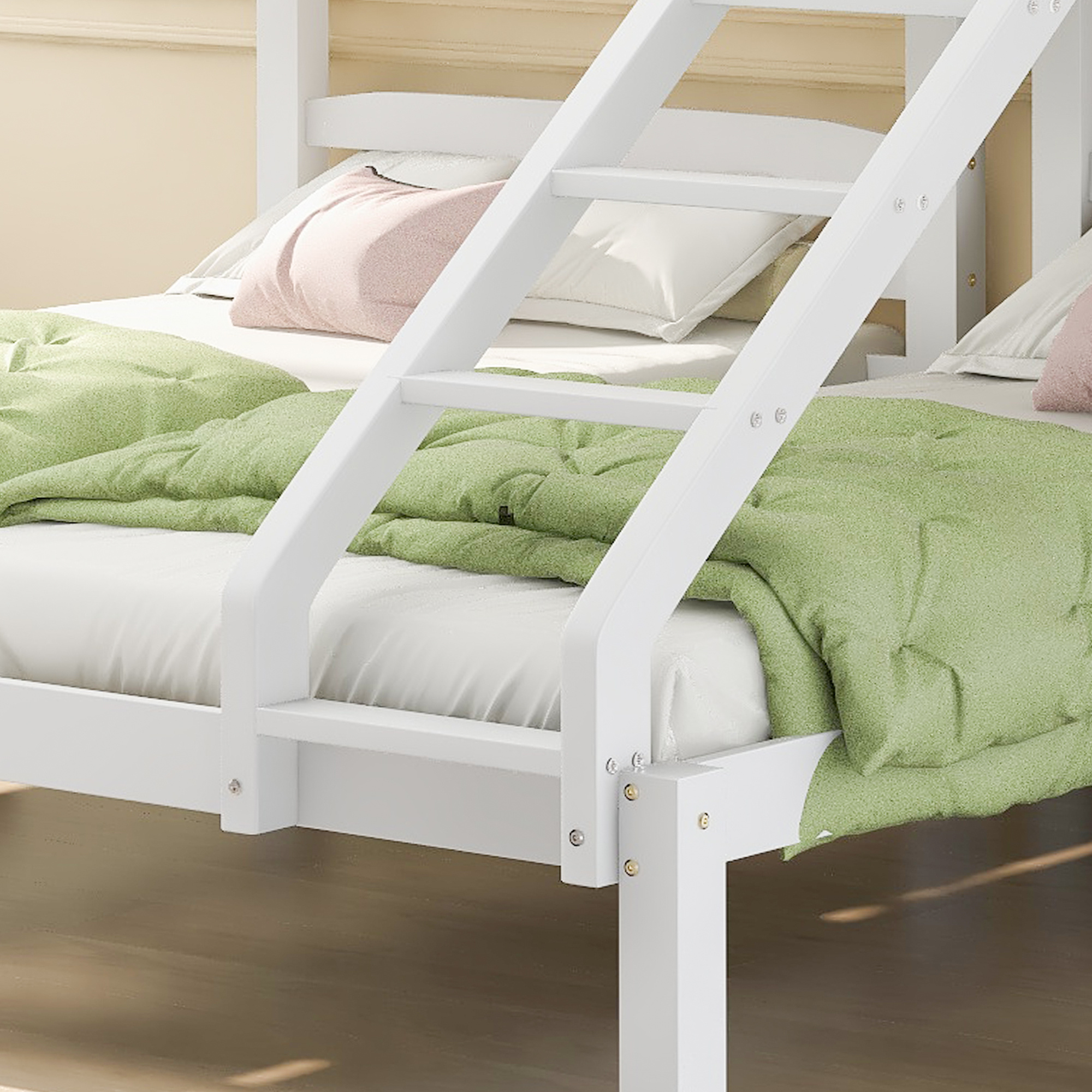 Bunk Bed 3 Sleeper, Bed Frame White Guard Rail Side Ladder 3Ft Bed Frame 208X198X162CM