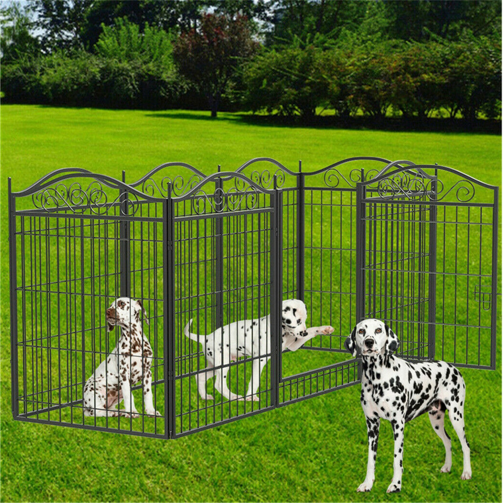 TEMU 8 Panels Heavy Duty Metal Dog Panel Pet Playpen Indoor Outdoor Foldable Dog Exercise Fence With Gate For Small To Medium Dog Breeds, Christmas