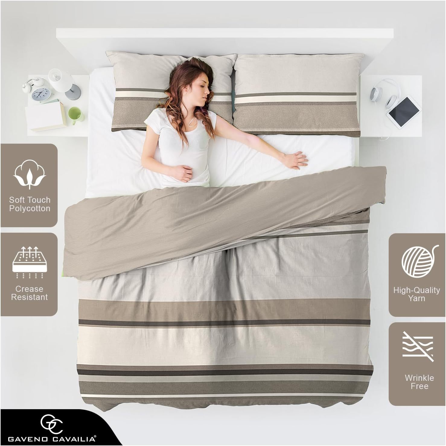 Close-up of the solid beige reverse side of the duvet cover