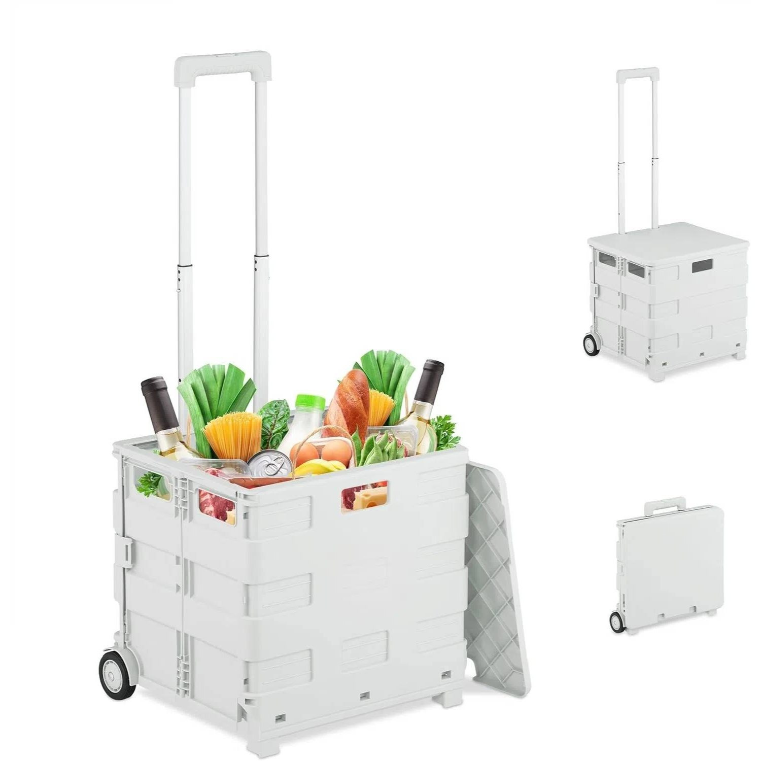 E-shop 1-teiliger klappbarer Einkaufswagen, faltbarer Rollhandwagen, Gepäckaufbewahrungsbox, tragbarer praktischer Einkaufskorb mit Rädern mit großer