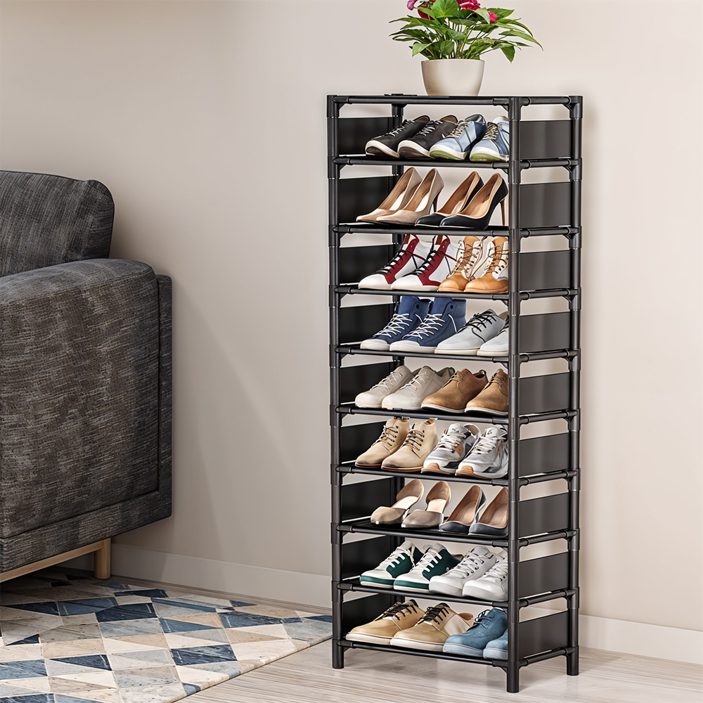 TEMU 10-tier Black Tall Shoe Rack, 20 Pairs Metal Shoe Shelf Storage Organizer Shelving Unit, Multi Layers Shoe Rack Storage Stand Shelf Cabinet Home
