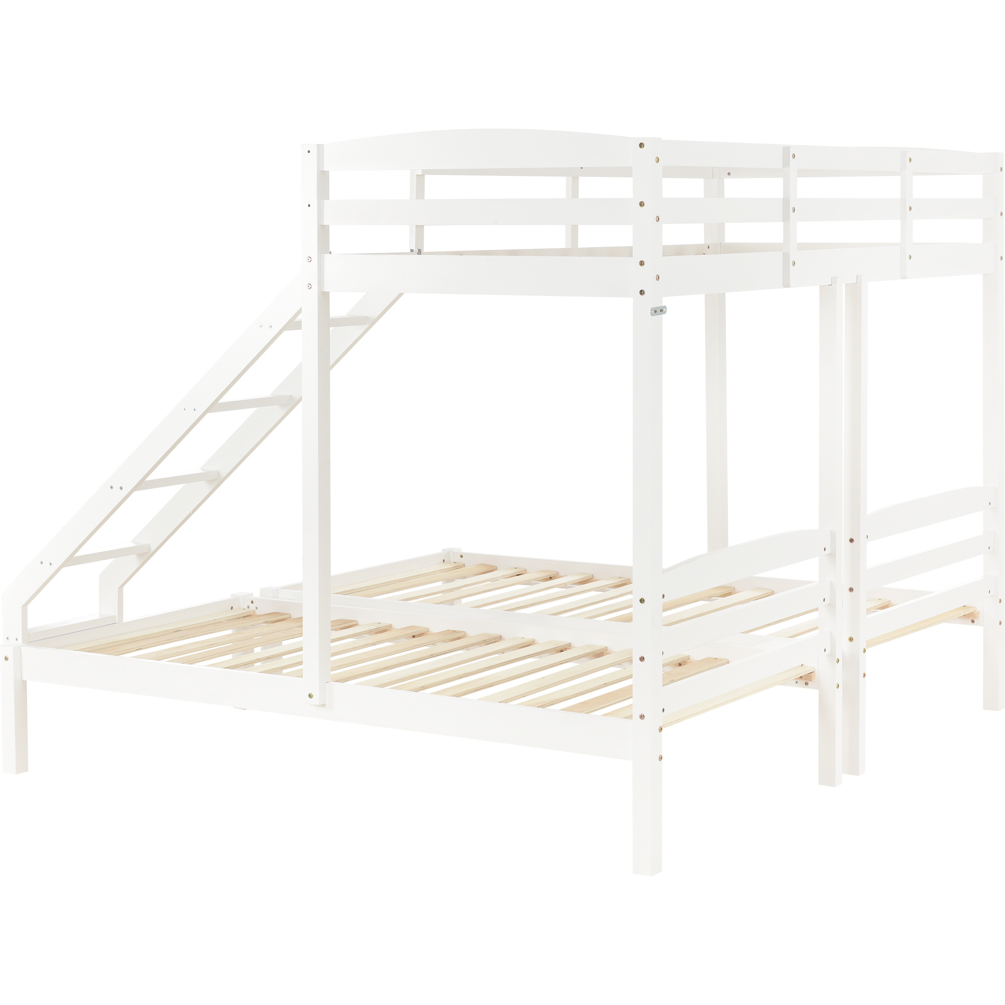 Bunk Bed 3 Sleeper, Bed Frame White Guard Rail Side Ladder 3Ft Bed Frame 208X198X162CM
