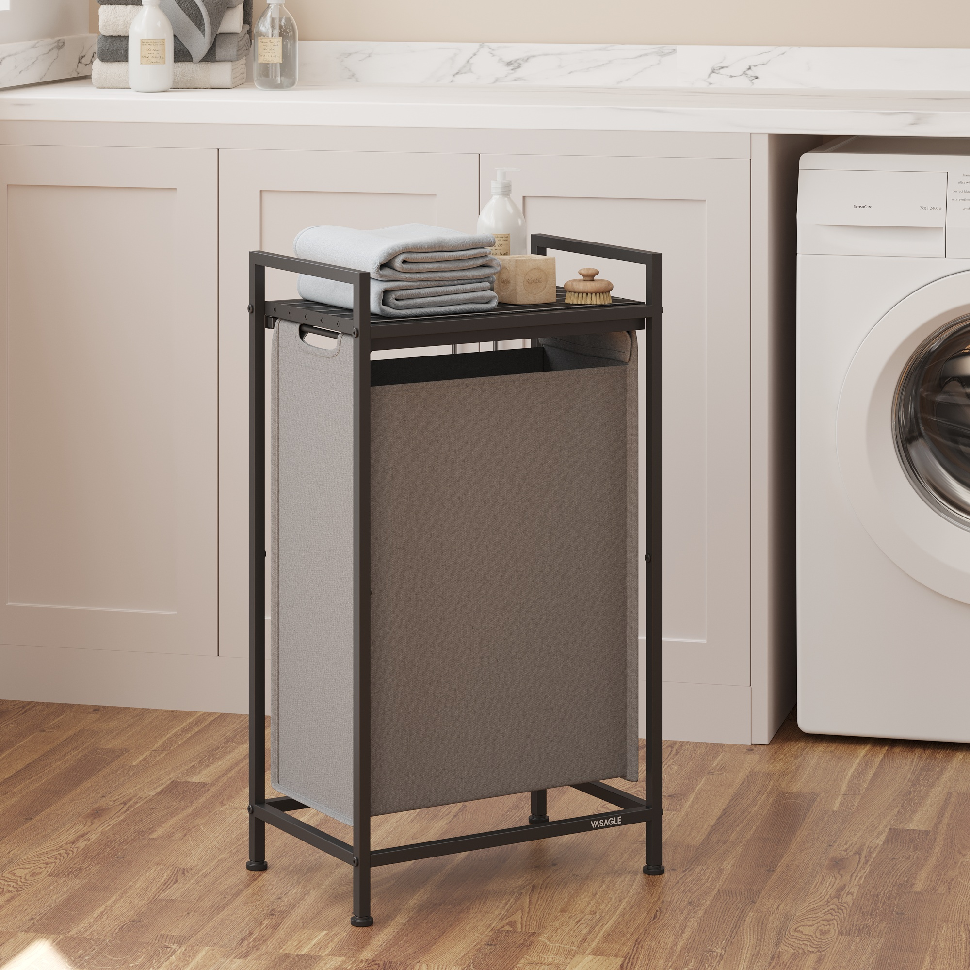 TEMU Cesto Portabiancheria, Sacco per Bucato Rimovibile, con Ripiano, 47 L, 42 x 28 x 75 cm