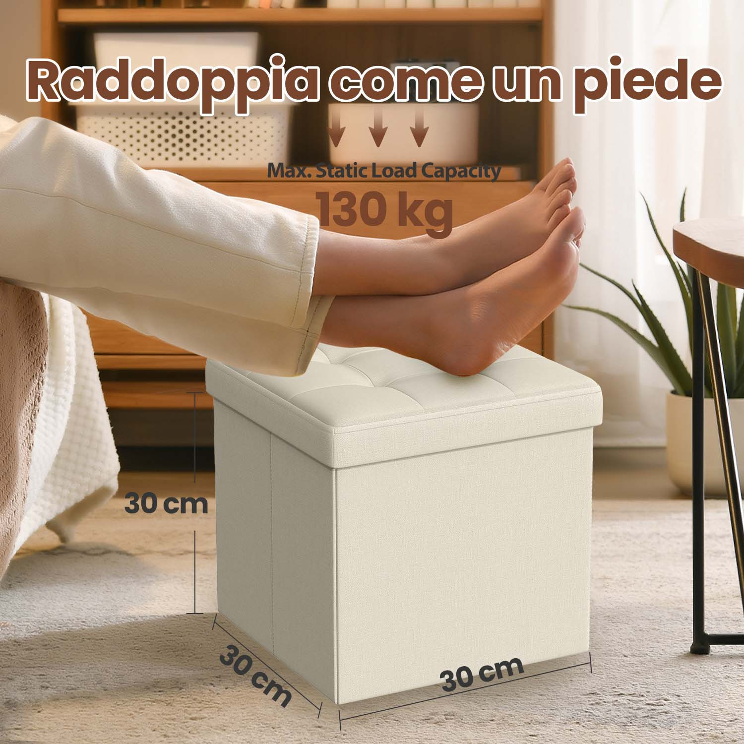 TEMU Pouf Contenitore Pieghevole da 30 Cm, Cassapanca, per Soggiorno, Camera da Letto, Dormitorio