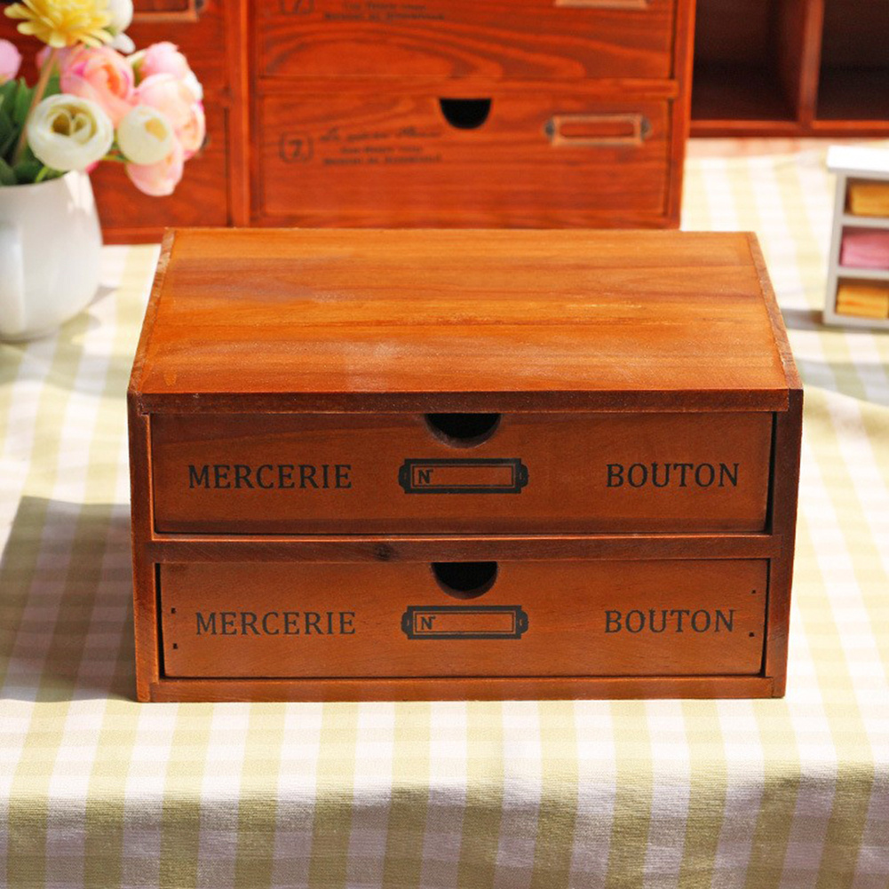 TEMU Vintage Wooden Jewelry Storage Cabinet – 2-drawer Multifunctional Organizer For Earrings, Rings & Necklaces Portable Makeup & Jewelry Box For