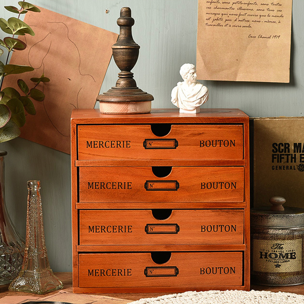 TEMU 4-tier Vintage Desktop Storage Box – Drawer Organizer For Jewelry & (24.5×17.5×24cm)