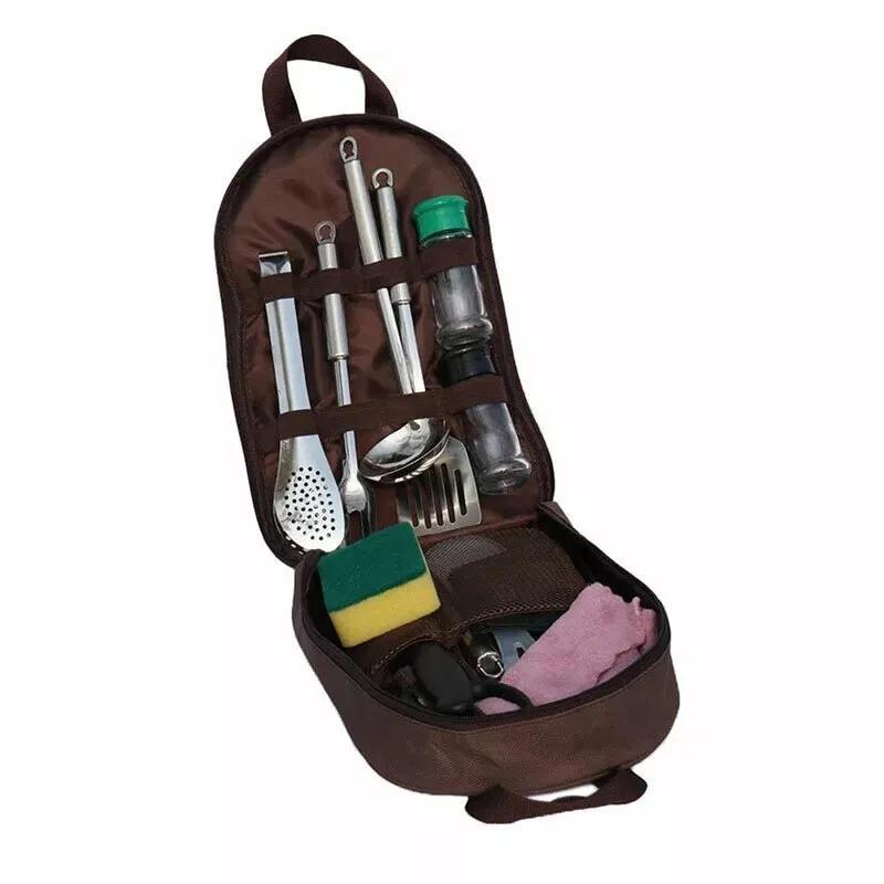 TEMU Practical Portable Nylon Kitchenware Storage Bag, Suitable For Camping, Barbecuing, And Travel - Easy To Organize Outdoor Kitchenware Such As