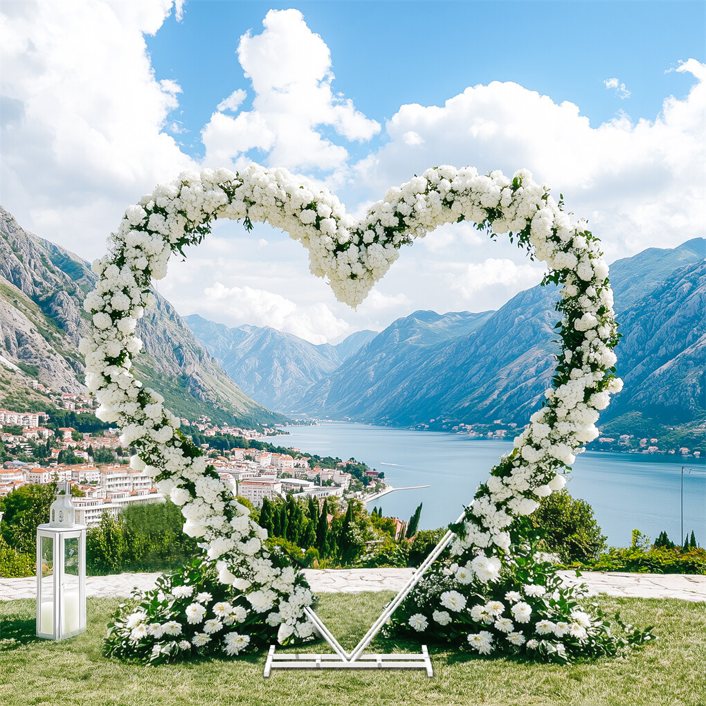 Image of Heart Shape Wedding Arches For Ceremony, 207x200cm Arch Backdrop Stand, Metal Heart Shape Balloon Arch Frame With Base For Wedding Birthday Party Decor