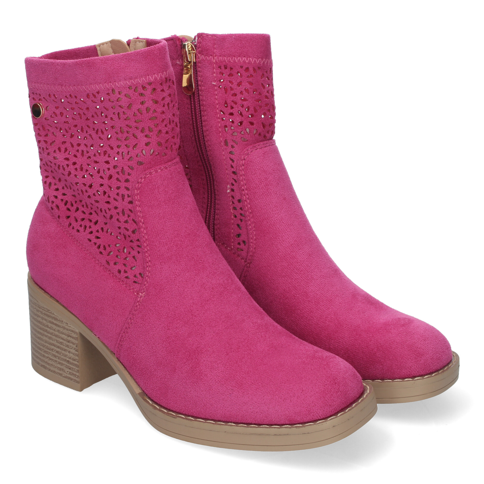 Image of Women's Spring Summer Elegant And Comfortable Boots With Wide Heel, Perforated Design With Side Zipper, Ideal For Any Occasion