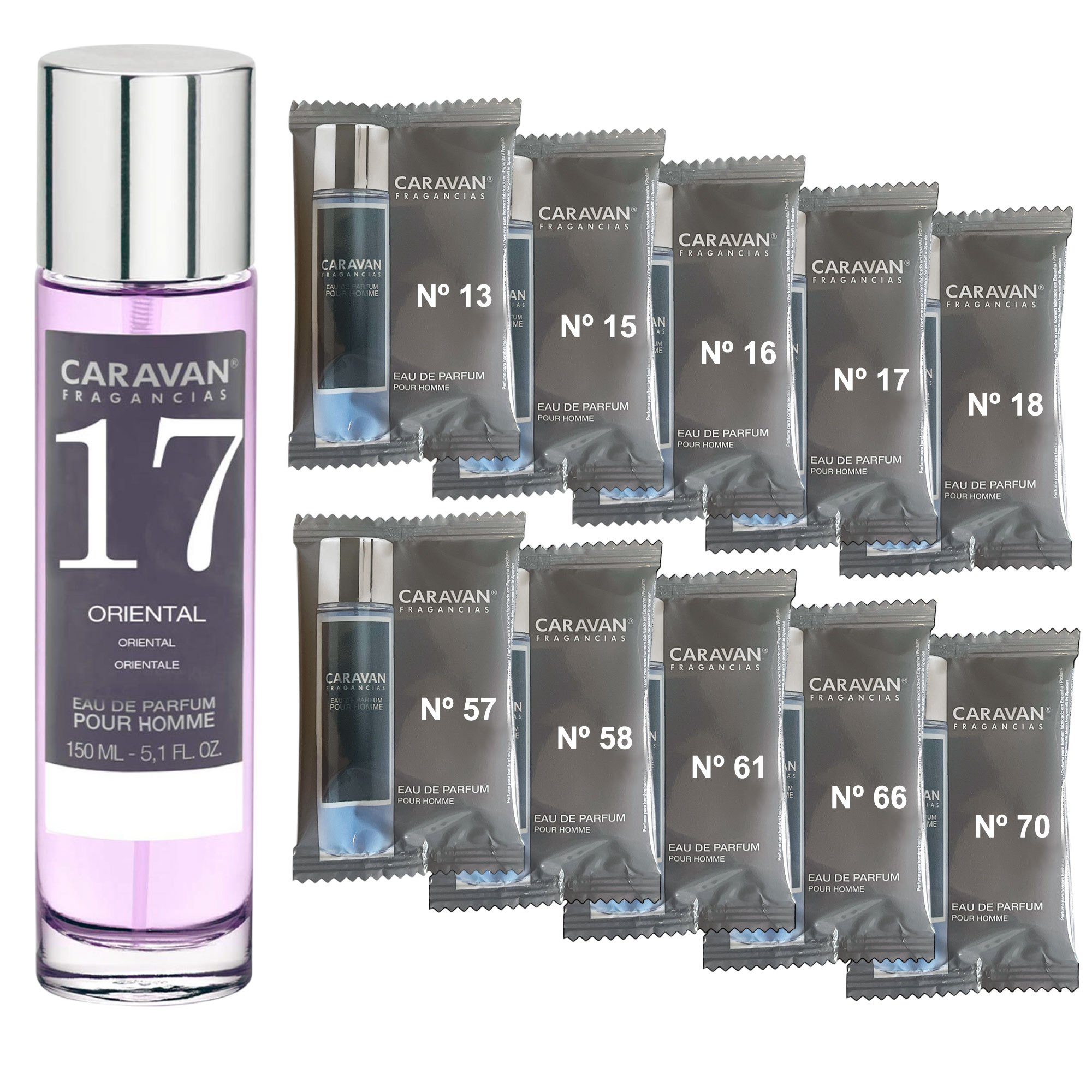 Image of Caravan Fragrances 150 Ml + Set Of 10 Different Caravan Men's Fragrance Vials To New Scents