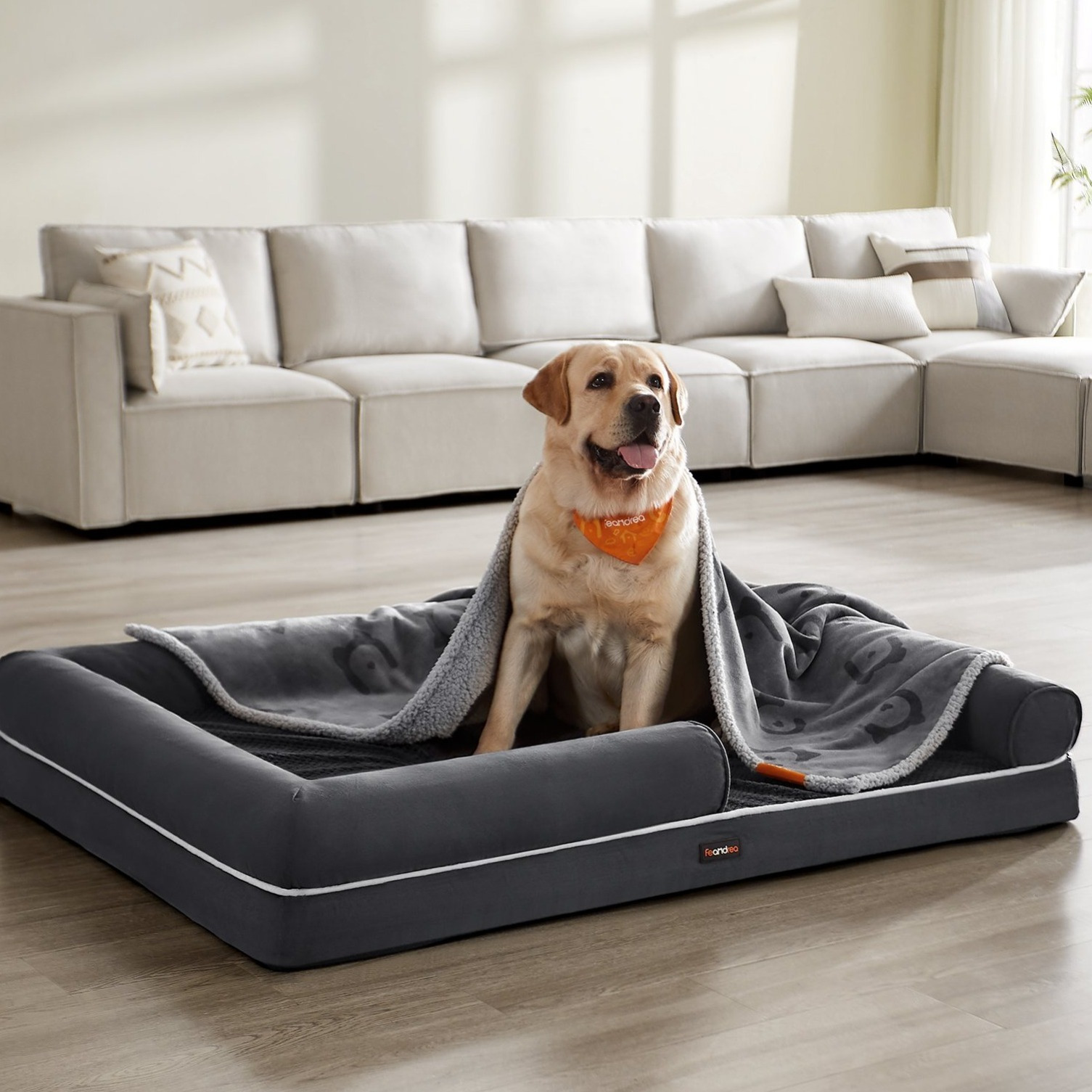 Image of Orthopedic Dog Bed, Dog Pillow, Dog Basket, Soft Padding, Dog Sofa, Raised Edges, Cover Removable And Washable, 135 X 107 X 25 Cm, Non-slip Bottom
